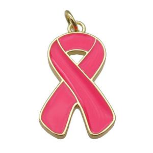 hotpink enamel Awareness Ribbon, copper pendant, gold plated, approx 15-23mm