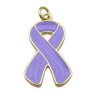 purple enamel Awareness Ribbon, copper pendant, gold plated, approx 15-23mm