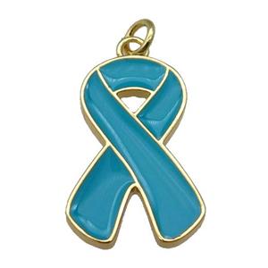teal enamel Awareness Ribbon, copper pendant, gold plated, approx 15-23mm