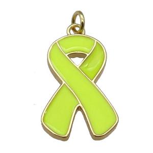 yellow enamel Awareness Ribbon, copper pendant, gold plated, approx 15-23mm
