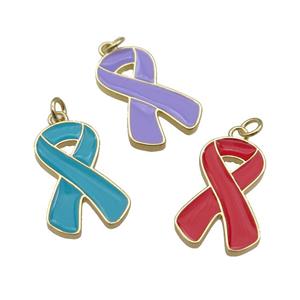 enamel Awareness Ribbon, copper pendant, gold plated, mixed, approx 15-23mm