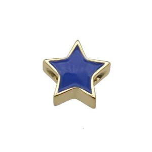 copper Star beads with navyblue enamel, gold plated, approx 10mm