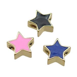 copper Star beads with enamel, gold plated, mixed, approx 10mm