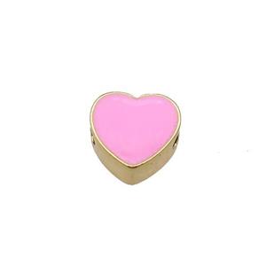 copper Heart beads with pink enamel, gold plated, approx 10mm