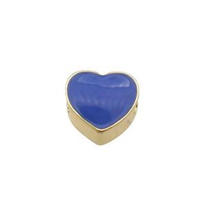 copper Heart beads with navyblue enamel, gold plated, approx 10mm