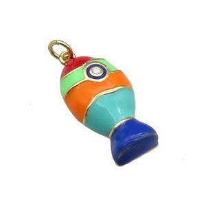 copper Fish pendant with multicolor enamel, gold plated, approx 12-22mm