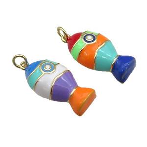 copper Fish pendant with multicolor enamel, gold plated, mixed, approx 12-22mm