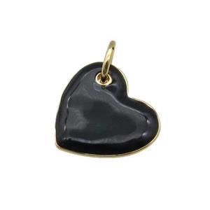 copper Heart pendant with black enamel, gold plated, approx 16mm