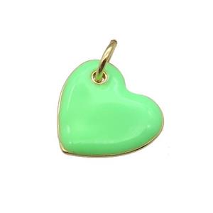 copper Heart pendant with green enamel, gold plated, approx 16mm