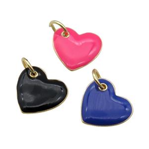 copper Heart pendant with enamel, gold plated, mixed, approx 16mm