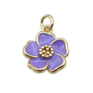 copper Flower pendant with lavender enamel, gold plated, approx 13mm
