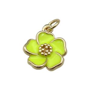 copper Flower pendant with yellow enamel, gold plated, approx 13mm