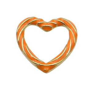 copper Heart pendant with orange enamel, gold plated, approx 19mm