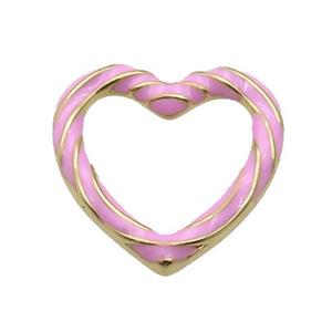 copper Heart pendant with pink enamel, gold plated, approx 19mm