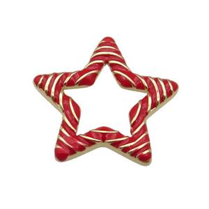 copper Star pendant with red enamel, gold plated, approx 21mm