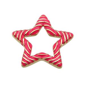 copper Star pendant with lt.red enamel, gold plated, approx 21mm