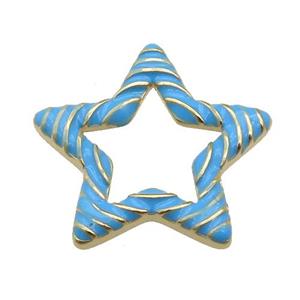 copper Star pendant with blue enamel, gold plated, approx 21mm
