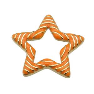 copper Star pendant with orange enamel, gold plated, approx 21mm