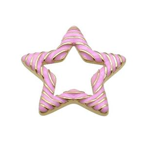 copper Star pendant with pink enamel, gold plated, approx 21mm