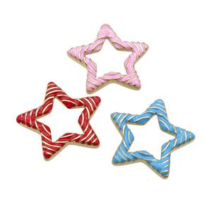 copper Star pendant with enamel, gold plated, mixed, approx 21mm