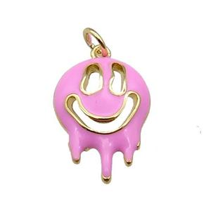 Halloween Ghost charm, copper pendant with pink enamel, gold plated, approx 14-20mm