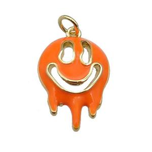 Halloween Ghost charm, copper pendant with orange enamel, gold plated, approx 14-20mm
