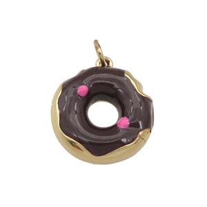 copper Donut charm pendant with black enamel, gold plated, approx 18mm dia