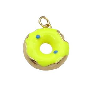 copper Donut charm pendant with yellow enamel, gold plated, approx 18mm dia