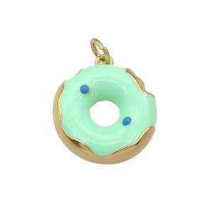 copper Donut charm pendant with green enamel, gold plated, approx 18mm dia