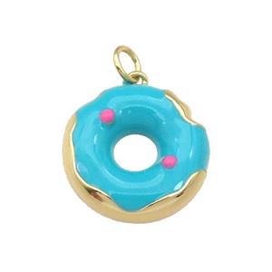 copper Donut charm pendant with teal enamel, gold plated, approx 18mm dia