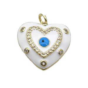 copper Heart pendant with white enamel, evil eye, gold plated, approx 19.5mm