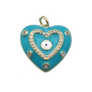 copper Heart pendant with teal enamel, evil eye, gold plated, approx 19.5mm
