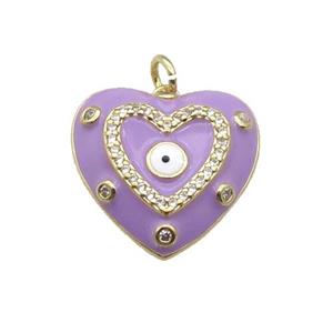 copper Heart pendant with lavender enamel, evil eye, gold plated, approx 19.5mm