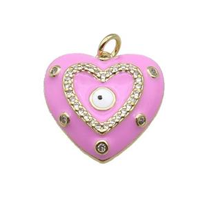 copper Heart pendant with pink enamel, evil eye, gold plated, approx 19.5mm