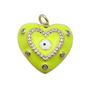copper Heart pendant with yellow enamel, evil eye, gold plated, approx 19.5mm