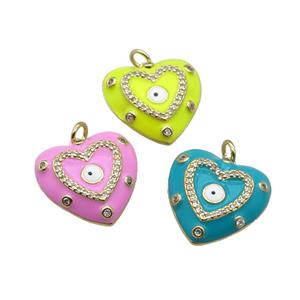 copper Heart pendant with enamel, evil eye, gold plated, mixed, approx 19.5mm