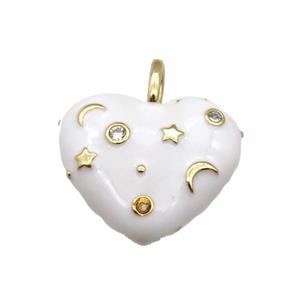 copper Heart pendant with white enamel, moon star, gold plated, approx 21mm