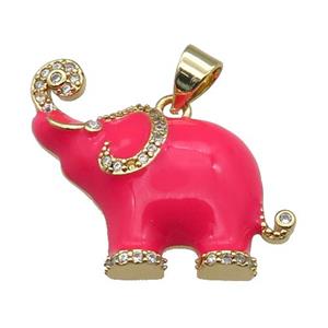 copper Elephant charm pendant with red enamel, gold plated, approx 20-24mm