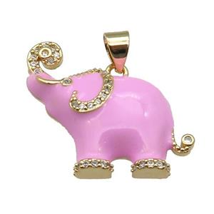 copper Elephant charm pendant with pink enamel, gold plated, approx 20-24mm