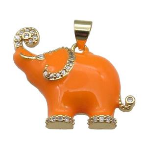 copper Elephant charm pendant with orange enamel, gold plated, approx 20-24mm
