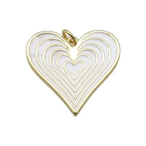 copper Heart pendant with white enamel, gold plated, approx 25mm