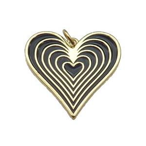 copper Heart pendant with black enamel, gold plated, approx 25mm