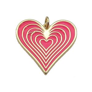 copper Heart pendant with hotpink enamel, gold plated, approx 25mm