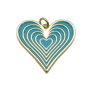 copper Heart pendant with teal enamel, gold plated, approx 25mm