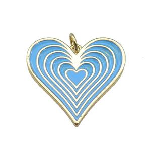 copper Heart pendant with blue enamel, gold plated, approx 25mm