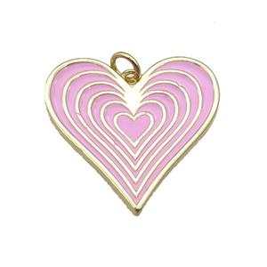 copper Heart pendant with pink enamel, gold plated, approx 25mm