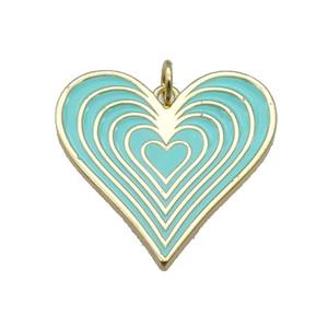 copper Heart pendant with lt.green enamel, gold plated, approx 25mm
