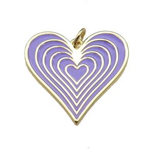 copper Heart pendant with lavender enamel, gold plated, approx 25mm