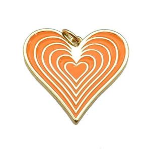 copper Heart pendant with orange enamel, gold plated, approx 25mm