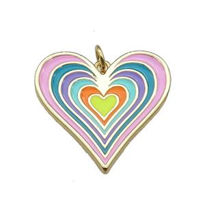 copper Heart pendant with multicolor enamel, gold plated, approx 25mm